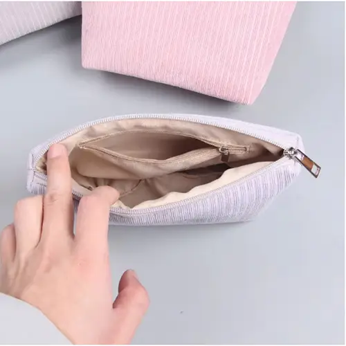 Travel Cute Makeup Bag Portable Solid Color Corduroy Large Toiletry Bag 